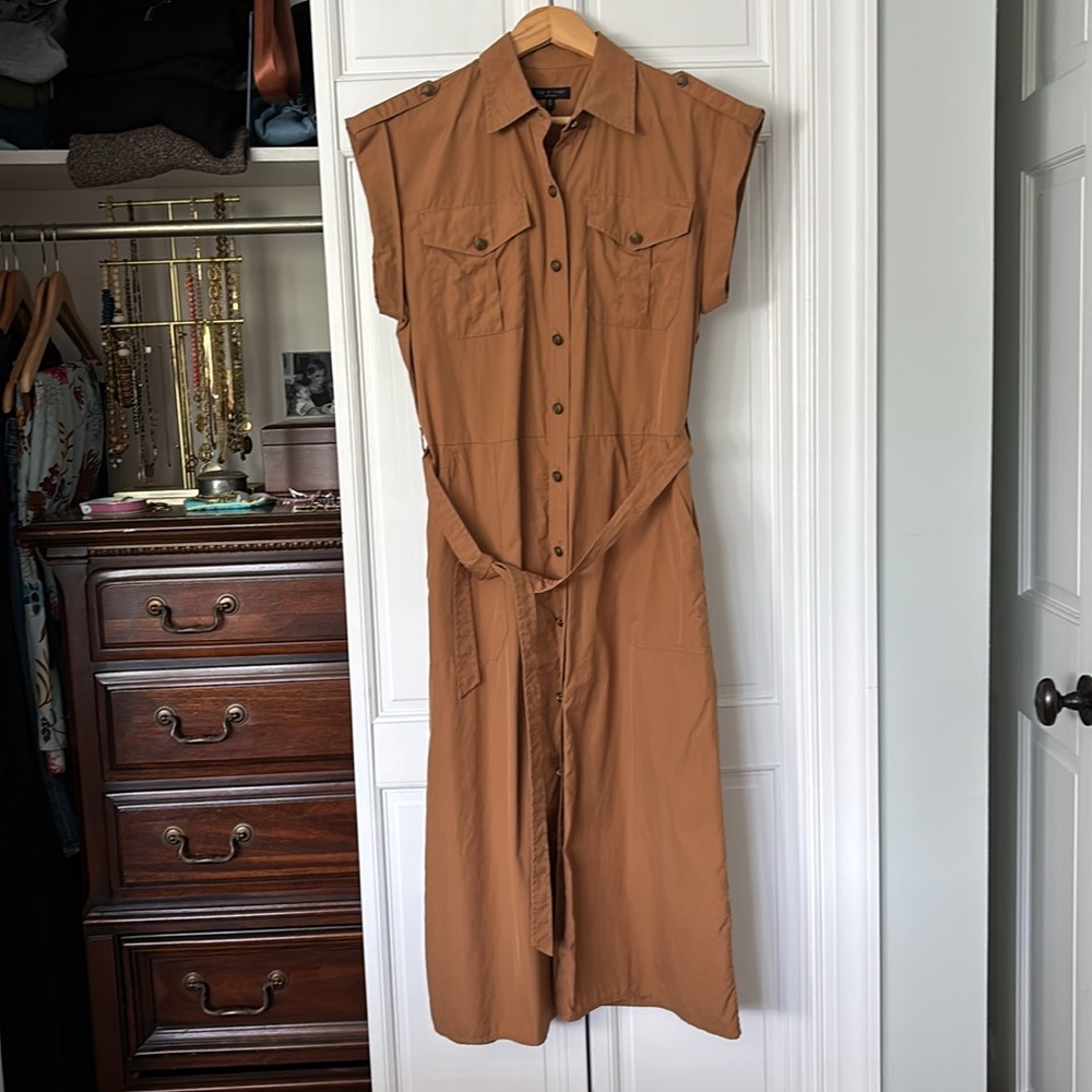 Rag & Bone Brown Buttoned Tie Front Midi Dress